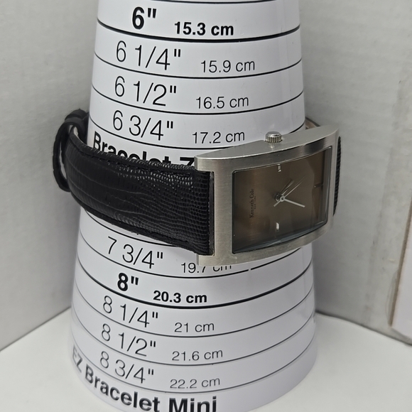 Kenneth Cole Tank Watch Men 26mm KC1024 Silver Tone Black Leather New Battery - Picture 6 of 11